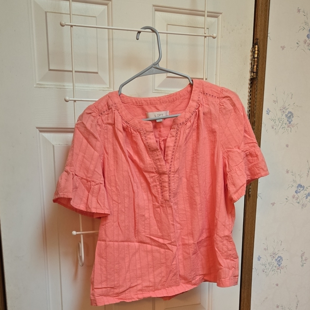 LOFT Puff Sleeve Ruffled Blouse